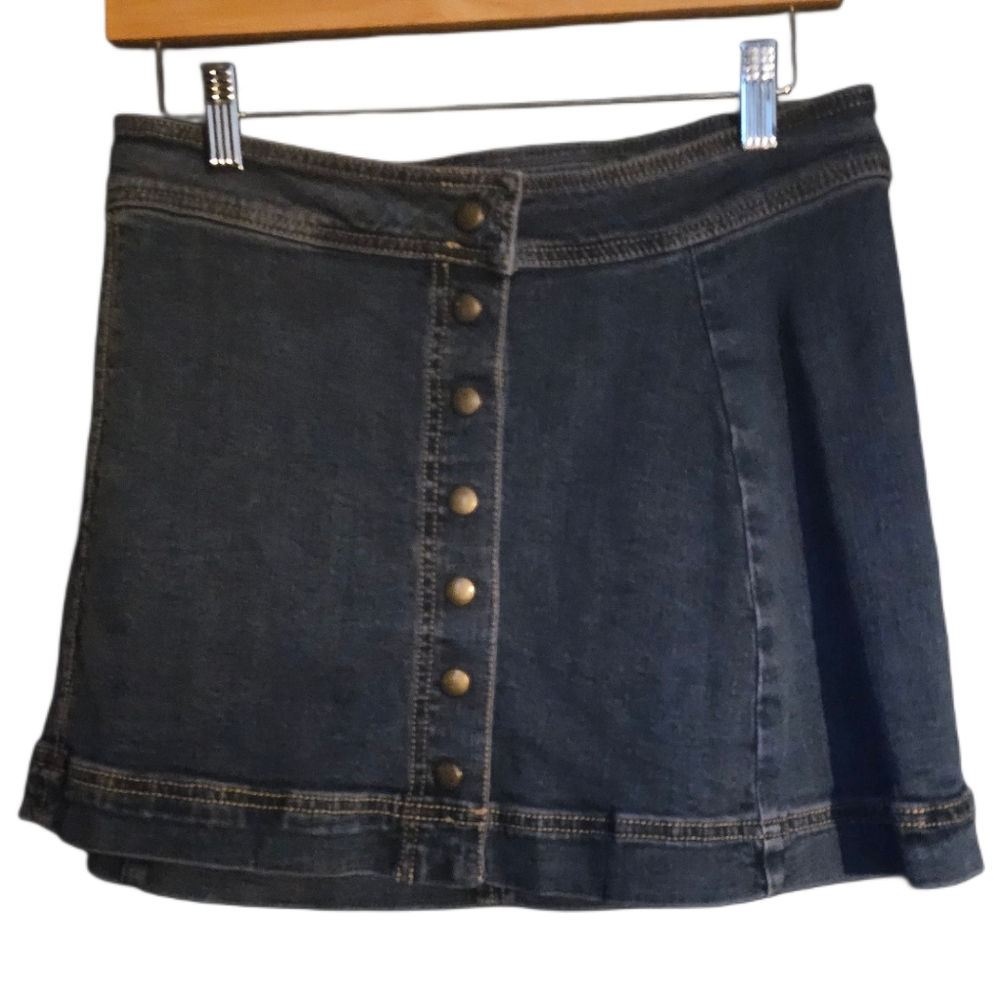 Free People Dark Wash Denim Button-Down Mini Skirt - Size 4